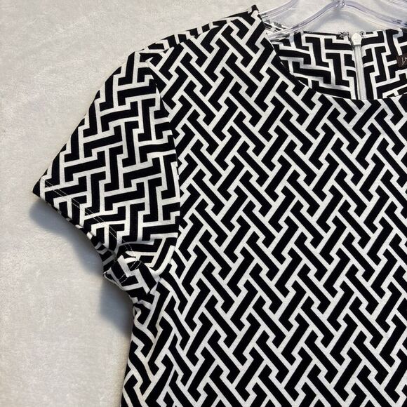 J. McLaughlin Black White Geometric Trapeze Short Sleeve Dress Size XS Pockets - Picture 2 of 16